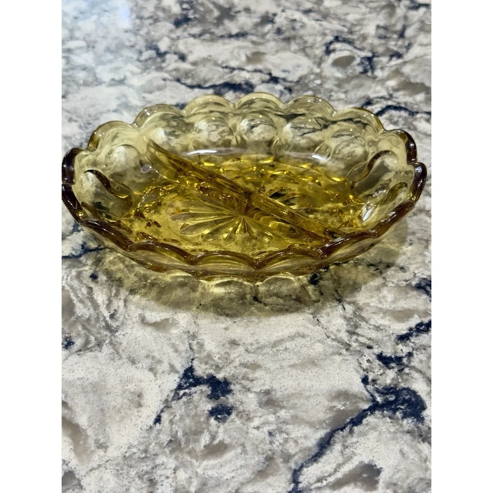 Vintage Clear Oval Amber Glass Divided Dish Candy 7x5
